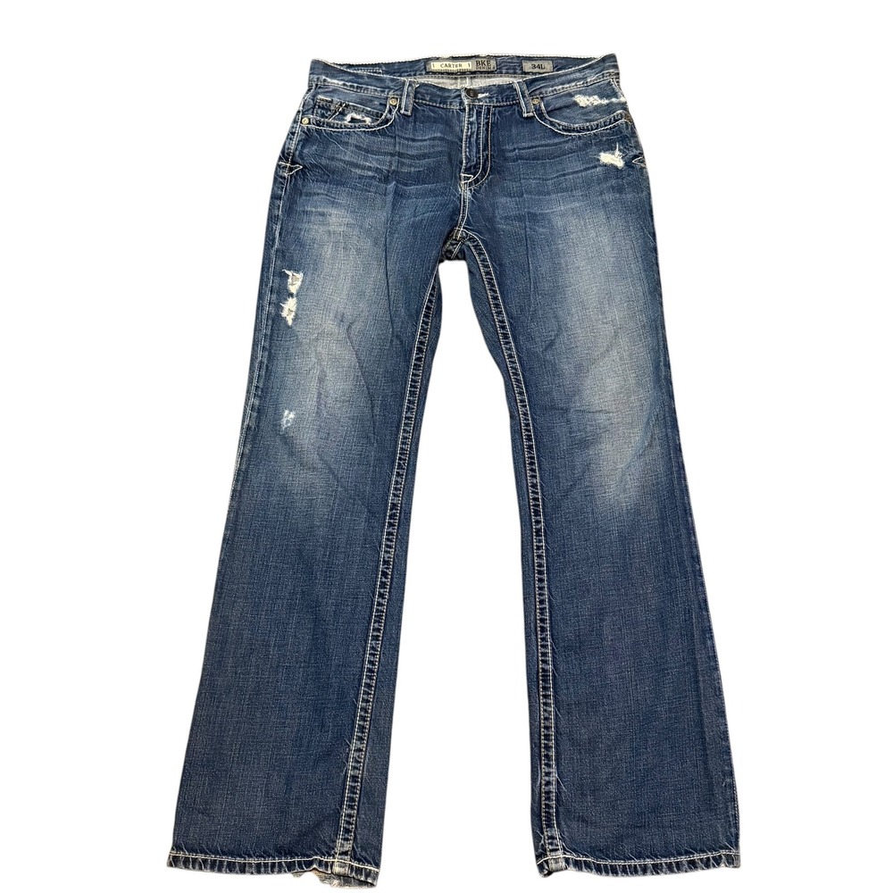 BKE Carter Loose Fit Distressed Jeans Mens 34L Medium Wash KBK20023L